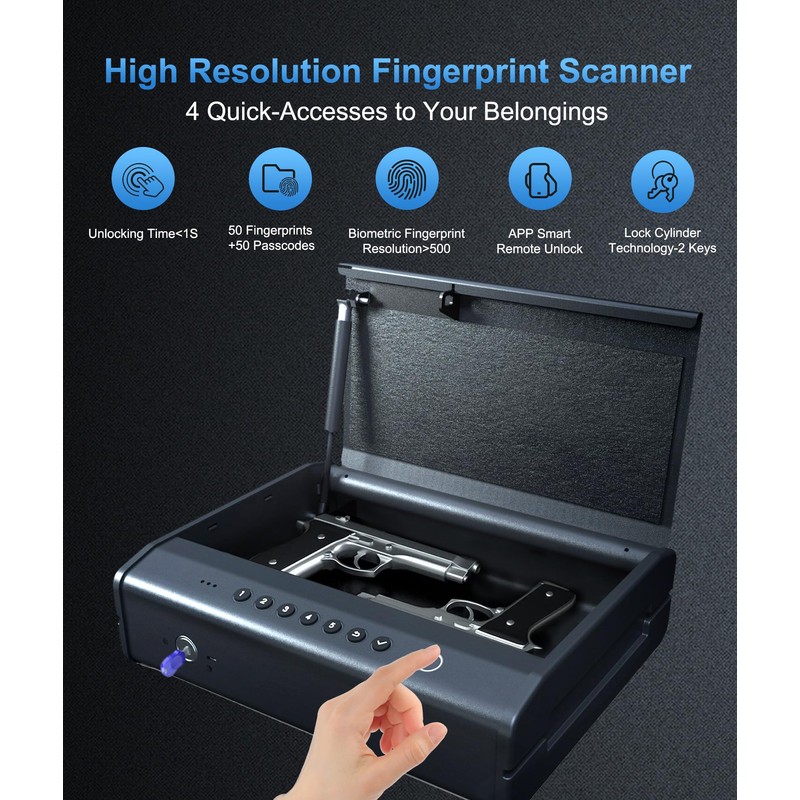 PINEWORLD Gun Safe For Handgun, Gun Case, Biometric Gun Safe
