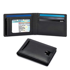 Lumbor37 Cartera para Hombre de Cuero Negro con RFID Bloqueo Antirrobo Bifold, Cartera de Tarjeta de Crédito, Tarjetero de Cuero para Efectivo y Monedas