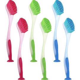 6 Pack Long Handled Dish Brush,Dishwashing Brush with Suction Cup,Multi Purpose Cleaning Scrubber Stiff Bristle Washing Brush for Kitchen Sink Hotel Toilet,3 Colors
