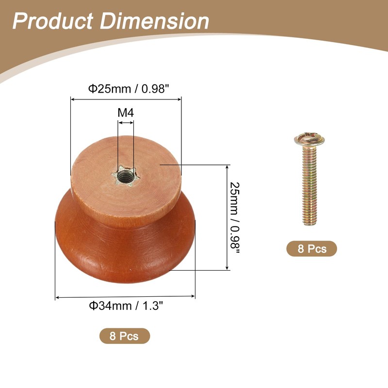uxcell 8pcs Round Wooden Knobs, 34mm/1.3" Mushroom Shape Kitchen Cabinet