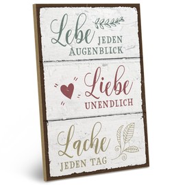 ARTFAVES® Wooden Sign with Saying - "Lebe Liebe Lache" (German language) Vintage Decorative Sign on Happiness / Family Theme | Shabby Chic Wooden Picture Also as a Gift