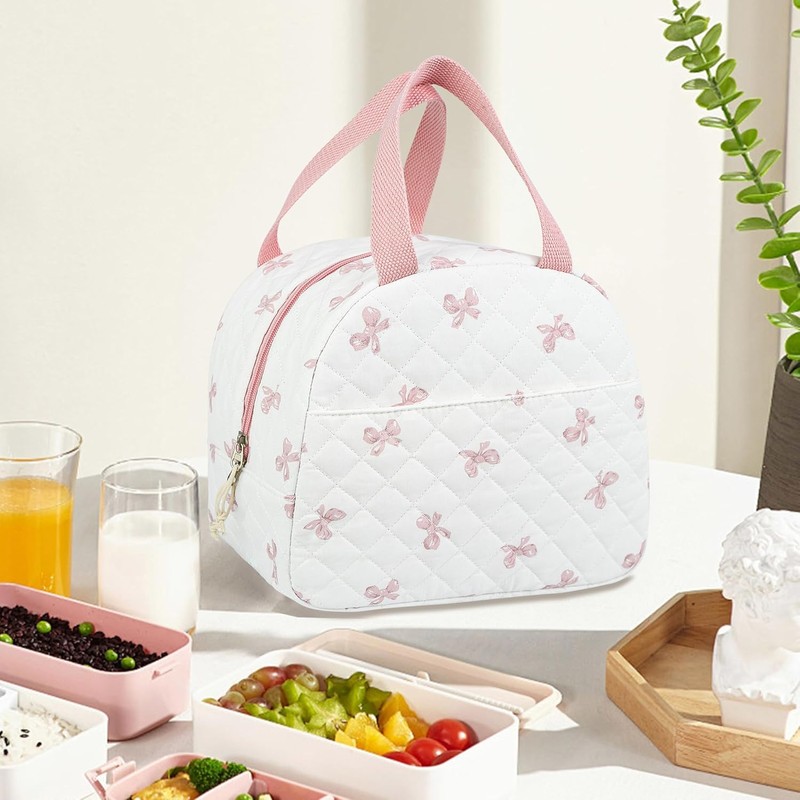 Bow Design Women's Insulated Lunch Tote with Compartments, Large Capacity