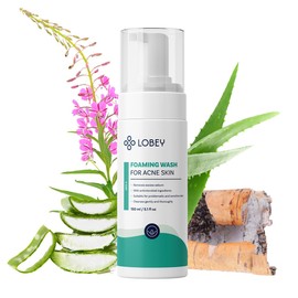 LOBEY Gesichtsreinigungsschaum gegen Akne – Gesichtspflege bei Unreiner Haut – Sanfte Reinigung mit Teebaumöl, Weidenröschen & Birkenextrakt – Natürlich – Anti-Pickel (150 ml)