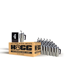 Hogg 20oz Sublimatable Grippy Tumbler Case (24 Pack) with Removable Handles, Lids, and Stainless Steel Straws, DIY, Customizable, Double Wall Insulated Tumblers (Clear)