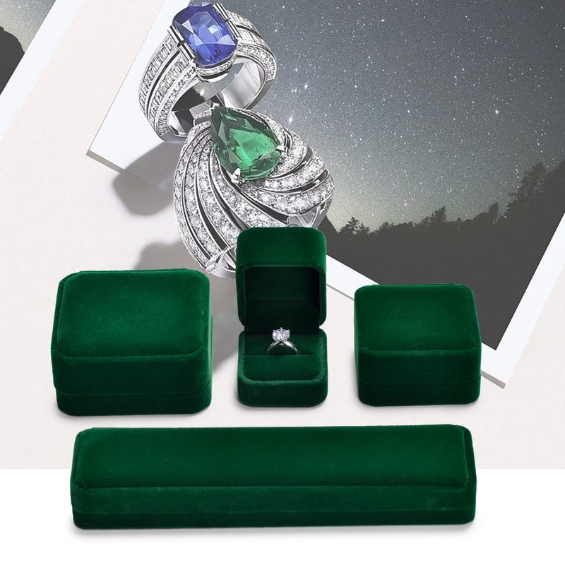 Oirlv Dark Green Velvet Ring Box Luxury Ring Box Flip