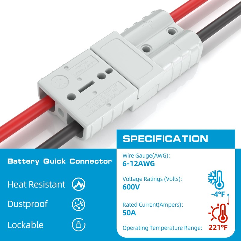 Muelnmey 50 Amp Battery Quick Connect/Disconnect Connector, 6-12 Gauge 600V