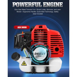 Getell 3-in-1 Gas Weed Eater & Brush Cutter, 52cc Heavy Duty String Trimmer for Overgrown Brush, Low-Vibration Weed Wacker with Detachable Shaft & Full-Crank Engine (G452)