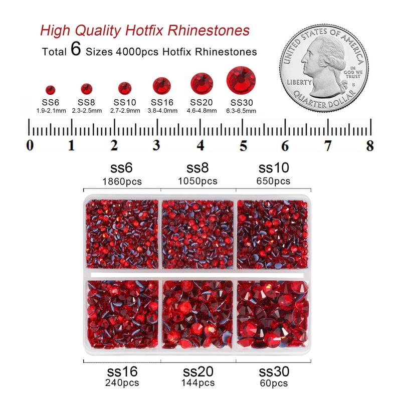 BEADSLAND Hotfix Rhinestones, 4000 PCS Light Red Rhinestones for Clothes