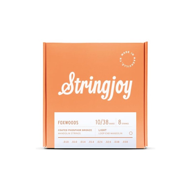 Stringjoy FW1038 Foxwoods Coated Phosphor Bronze Mandolin Strings, (Light Gauge
