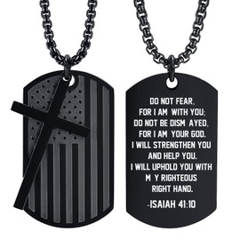 MEALGUET DO NOT Fear,for I AM with You Engraved Isaiah 41:10 Bible Verse Pendant Necklace,American Flag Tag and Cross Pendant Necklace