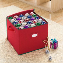 Tiny Tim Totes 83-DT5535 Red Holiday Ornament Storage Chest Holds 75 Bulbs w/Dividers, Case