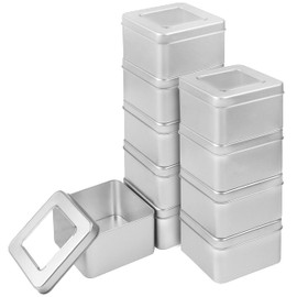 Kurtzy Silver Metal Tins with Lids (Pack of 10) 9 x 9 x 5.7 cm Small Metal Boxes Portable Empty Metal Box with Lid without Hinge - Mini Storage Box Metal Rectangular Container & Survival Kit