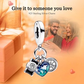 Rimgoris 925 Sterling Silver Charm for Women Bracelets Necklace Travel Camera Compass Dangle Charm Gift