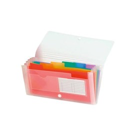 Exacompta 55398E Premium Plastic Expanding File Crystal 26 x 14 cm with 7 Coloured Compartments with Stretchy Spine and Press Stud Closure for Storing Your Documents Organiser Folder Transparent