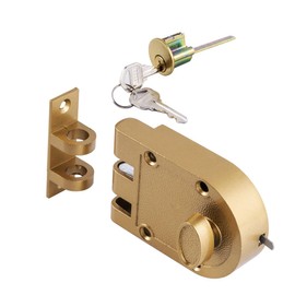 SUMBIN Jimmy Proof Rim Door Lock for Front Antique Entry Door with Flat Striker in Gold Finish