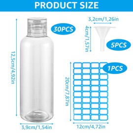 VIDETOL Pack of 30 Travel Bottles for Filling, 100 ml Bottles Hand Luggage, Transparent Plastic Bottles for Filling with Funnel and Labels for Shower Gel, Shampoo, Lotion