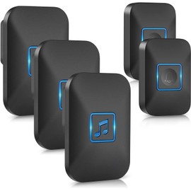 Wireless Doorbell, Waterproof Doorbell Chime Operating at1000FT/ 300M Range with 3 Receivers, 5 Volume Levels &LED Flash, 60 Chimes for Home, Office, Hote, Black