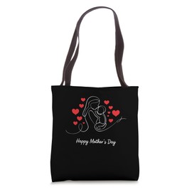 Happy Mother's Day For Mom Cute Line Art Hearts Graphic Tee Tote Bag
