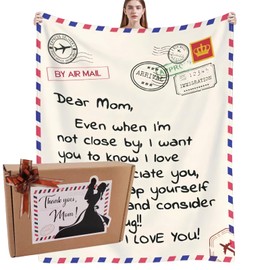 Throw Blankets Anniversary Birthday Gift for Mom from Daughter Son，Heartfelt 'Dear Mom' Throw for Mother's Day, Super Soft Flannel Blanket for Christmas and Valentine's Day