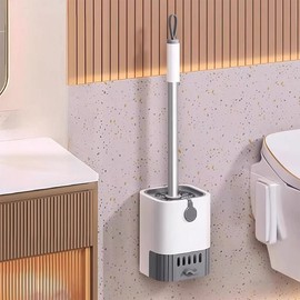 Toilet Brush and Holder Set, Wall Mounted Toilet Bowl Brush and Holder, Hard Bristle Toilet Scrubber with Drip Tray, Rim Cleaning Side Groove, Quick Rinse & Fast Drying
