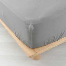 douceur d'intérieur, Fitted Sheet (140 x 190 cm) Angelia Grey, Cotton Gauze