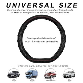 BWBWND Car Steering Wheel Cover, 15 Inches Leather Comfy Grip Steering Wheel Protector with 3D Honeycomb, Anti-Slip D-Shaped Wheel Wrap Cover for Most Vehicles, Car Accessories (Black)
