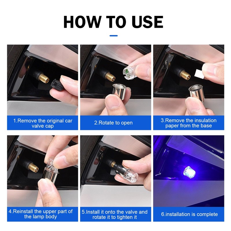Merdege 4 PCS LED Tire Valve Stem Cap Lights, 360