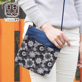 Creare Kiki DJ-111m Women's Pochette, Diagonal, Small, Lightweight, Made in Japan, Okayama Denim, Lightweight Mini Shoulder Bag, 2 Zippers, Mother's Day, Mom, Birthday, Present, Blue/B