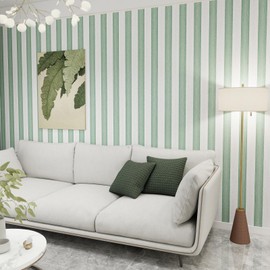 Biyoee Green Stripe Peel and Stick Wallpaper 15.7" x 118" Green and White Self-Adhesive Wallpaper Removable Waterproof Contact Paper for Cabinets,Bedroom,Nursery,Accent Wall