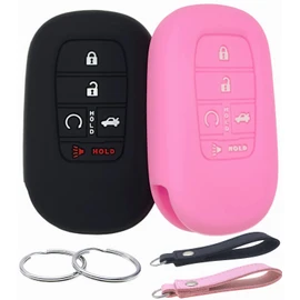 REPROTECTING Silicone Rubber Key Fob Cover Compatible with (5 Buttons) 2022-2025 Honda Accord Civic HR-V CR-V Pilot Sport SI EX EX-L Touring (Black Pink)