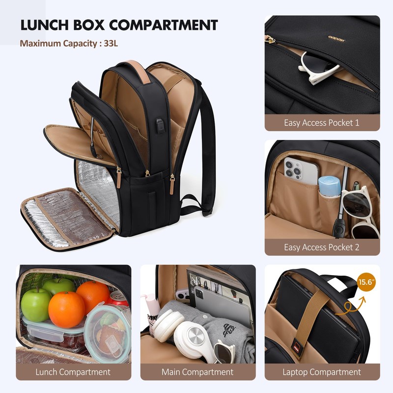 MDODO Lunch Backpack for Women Men,15.6Inch Insulated Cooler Lunch Box