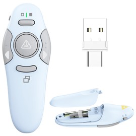 QUI Presentation Clicker Wireless Presenter Remote Clicker for PowerPoint Presentation Remote, Type-c Blue PowerPoint Slide Advancer for Mac/Windows/Linux, Google Slide/PPT/Keynote
