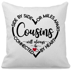 grapehiker Side by Side Or Miles Apart Cousins Will Always Be Connected by Heart Cousin Decorative Throw Pillow Case Cover 18″×18″,Cousin Long Distance Relationship Birthday Gifts for Women Girls