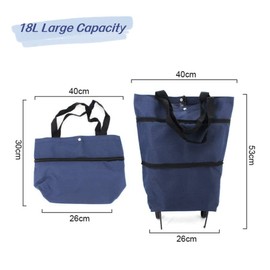 Collapsible Trolley Bags Shopping Bag Oxford Cloth Foldable Shopping Bag with Wheels Shopping Cart for Home Supermarket (Indigo)