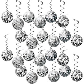 48 Pcs Hanging Swirl Decor, 70s Disco Ball Hanging Swirls, Disco Party Hanging Streamer, Disco Ball Decorations, Silver Ceiling Decor for Retro Disco Fever Party Birthday Party Favors Supplies