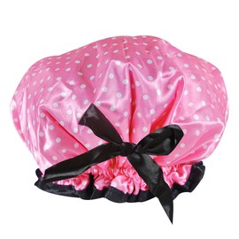 Kella Milla Stylish Satin Shower Cap - Sweet Pink Polka Dots & Bow