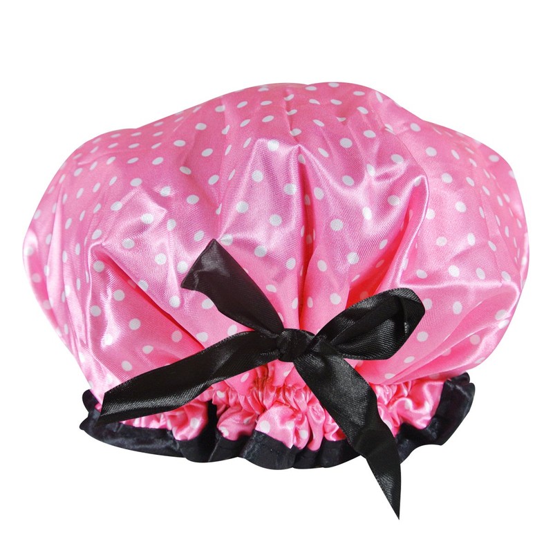 Kella Milla Stylish Satin Shower Cap - Sweet Pink Polka