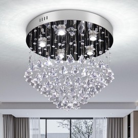 diisunbihuo 19" Modern Crystal Chandelier Flush Mount Ceiling Lights Raindrop Chandelier Dining Room Bedroom Kitchen Entryway Foyer Chandelier of 5 Lights H17 X D19 (GU10 Bulb)