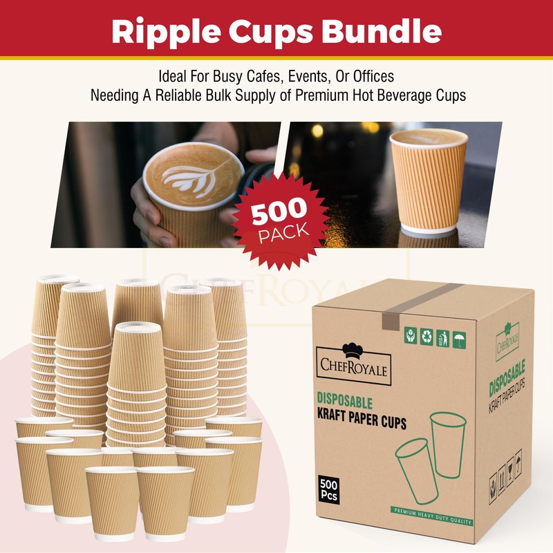 CHEF ROYALE Kraft Ripple Cups Full Box Without Lids (500