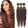 HeioWuio P4/30 Deep Wave Highlight Brazilian Remy Hair Bundles Brown Human Hair Bundle Tow Tone Hair Weaves Dark Brown Color Highlight Bundles28 28 28 Inch
