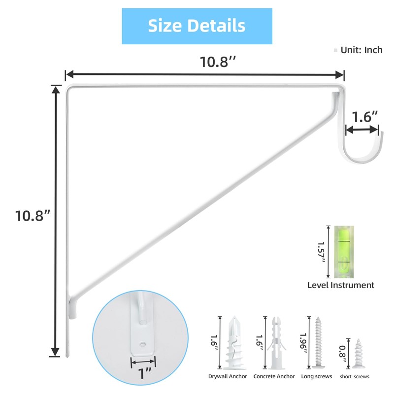 10-Pack Closet Rod Bracket, 10.8x10.8Inch Closet Shelf Brackets Heavy Duty