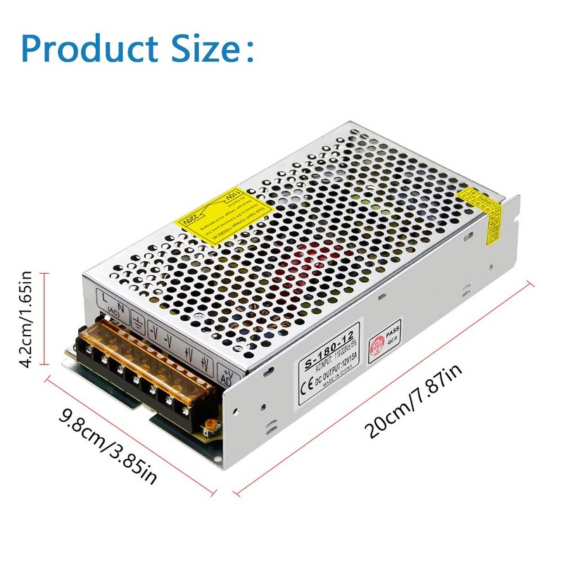 SHNITPWR 12V 15A 180W Power Supply Adapter 110V / 220V
