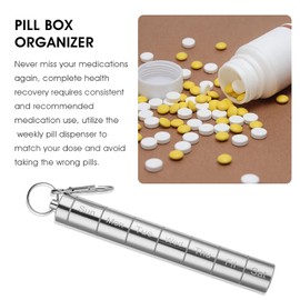Metal Pill Box,7 Day Stackable Waterproof Travel Pill Box,Aluminum Alloy Weekly Pill Box,Date Display,Large Compartment to Hold Pills, Vitamins, Capsules,Fish Oil, Supplements (Silver)