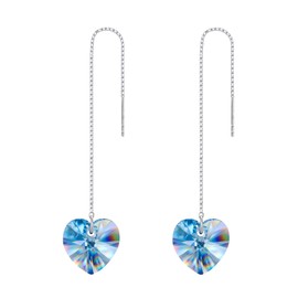 EVER FAITH 925 Sterling Silver Birthday Gift Light Blue CZ Love Heart Ear Threader Dangle Earrings for Women
