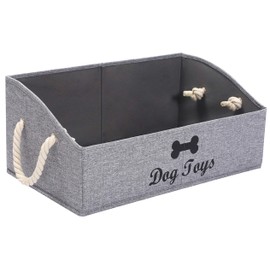 Geyecete Large Dog Toys Storage Bins - Foldable Fabric Trapezoid Organizer Boxes with Cotton Handle, Collapsible Basket for Shelves (Snow Gray-DOG)