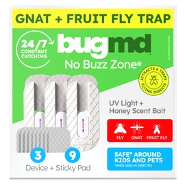 BugMD No Buzz Zone - Flying Insect Trap Catcher Indoor Fly Safer Home Fruit Traps for Gnat Moth Mosquito Bug Light Plug in Killer Refillable Uv Zapper Flea Inside and Indoors 3 Device + 9 Refill