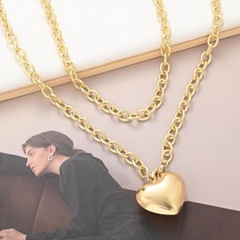 Gold Heart Necklace for Women 14K Gold Plated Trendy Heart Choker Pendant Necklace Gold Tarnish Hypoallergenic Fashion Gold Necklace Jewelry Love Gift for Women Girlfriend (Gold)