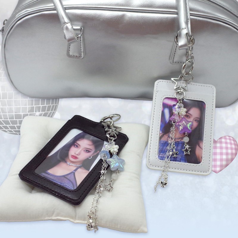 2 Pcs Cute Photocard Holder Keychain with Blue and Purple