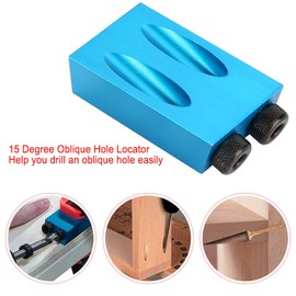 Pocket Hole Jig Kit 15° Angle Woodwork Guide Oblique Hole Drilling Positioner 6/8/10mm Woodwork Locator Blue