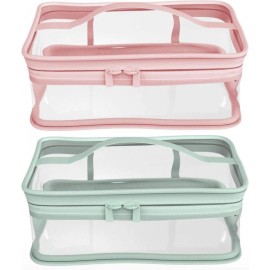 Unbranded 2PCS LARGE CLEAR ZIPPERED COSMETIC VINYL PLASTIC MAKE-UP BAG POUCH STORAGE CASE